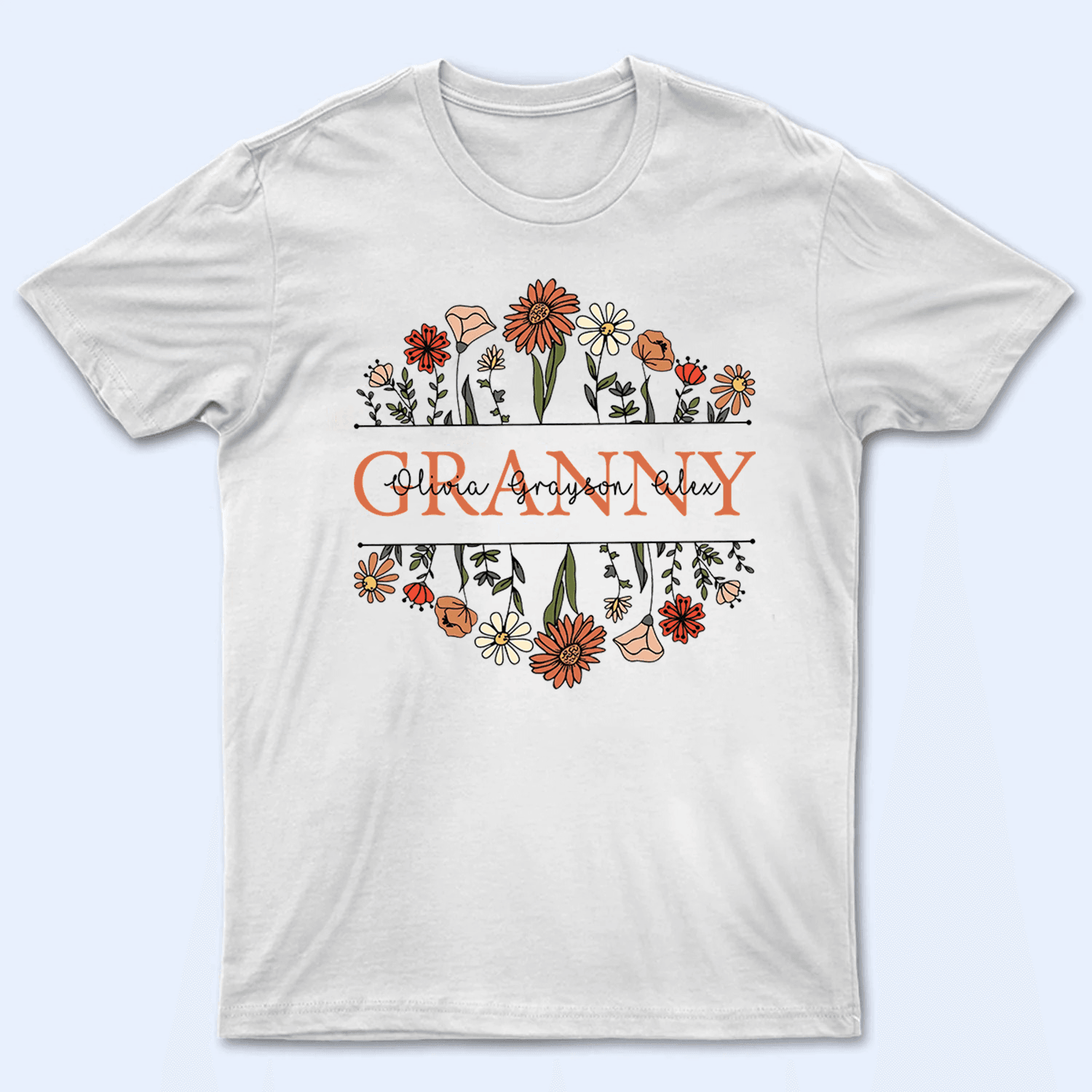Floral Typography Grandma Grandkids Design - Personalized Custom T Shirt - Gift for Grandma/Nana/Mimi, Mom, Wife, Grandparent - Suzitee Store