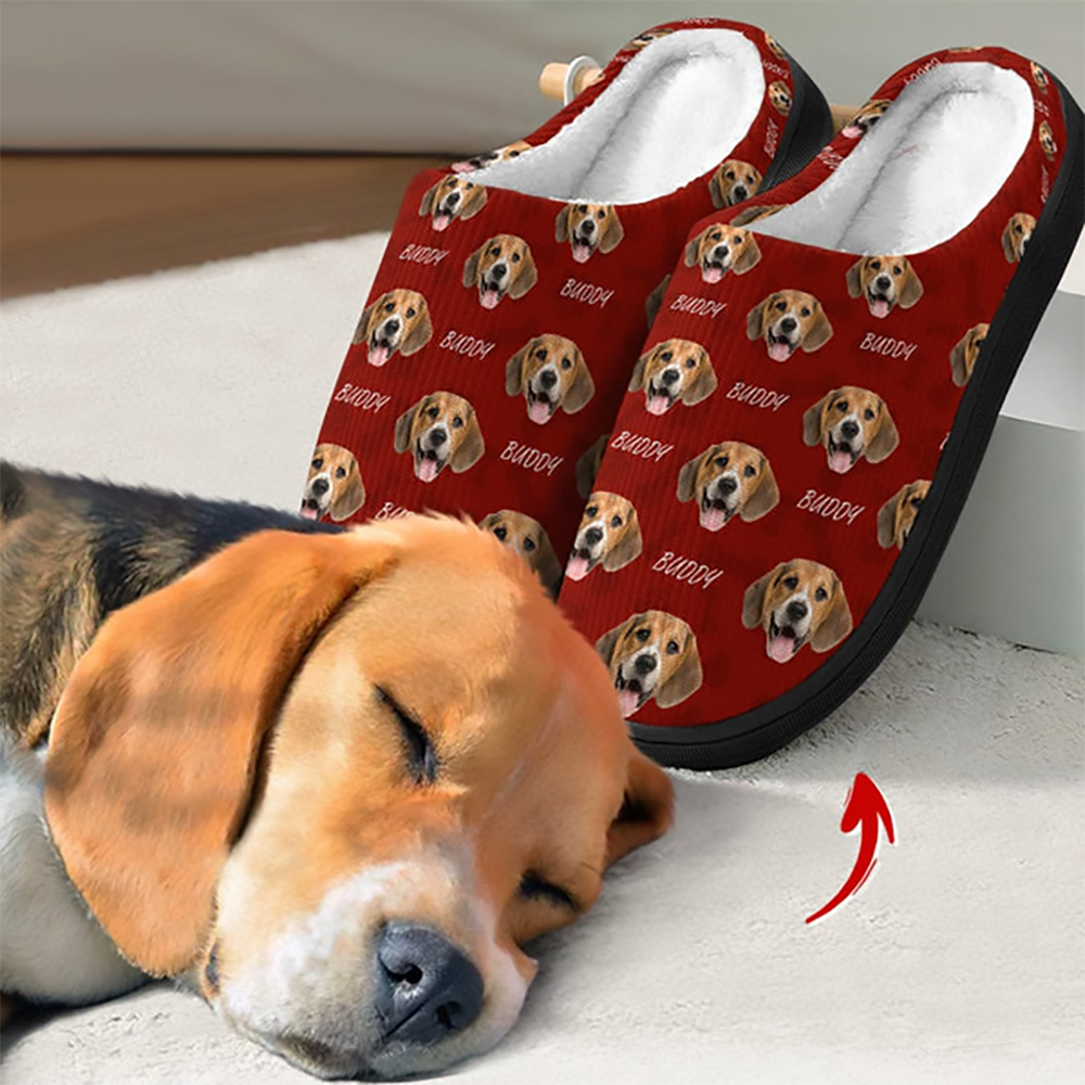 Custom Photo Plush Slippers With Dog Cat Face - Personalized Slippers - Gift For Dog/Cat Lovers, Pet Lovers, Dog/Cat Mom, Dog/Cat Dad