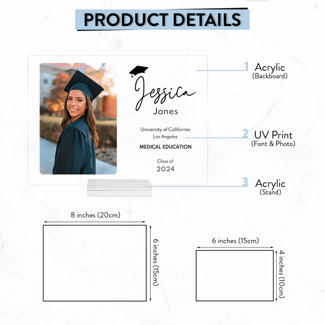 Personalized Graduation Gifts, Presents & Ideas For Her, Grad Ceremony, acrylic plaque, alternate view 5