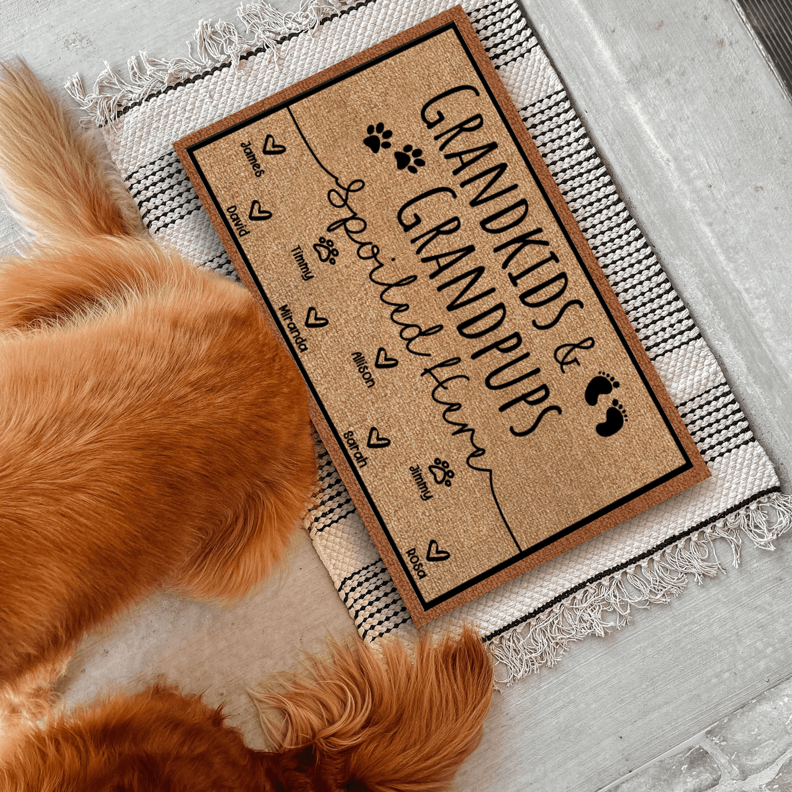 Grandkids and Grandpups Spoiled Here - Personalized Doormat - Birthday, Housewarming, Funny Gift for Homeowners, Grandmas, Grandparents, Dog Mom, Dog Dad, Dog Lovers, Pet Gifts - Suzitee Store