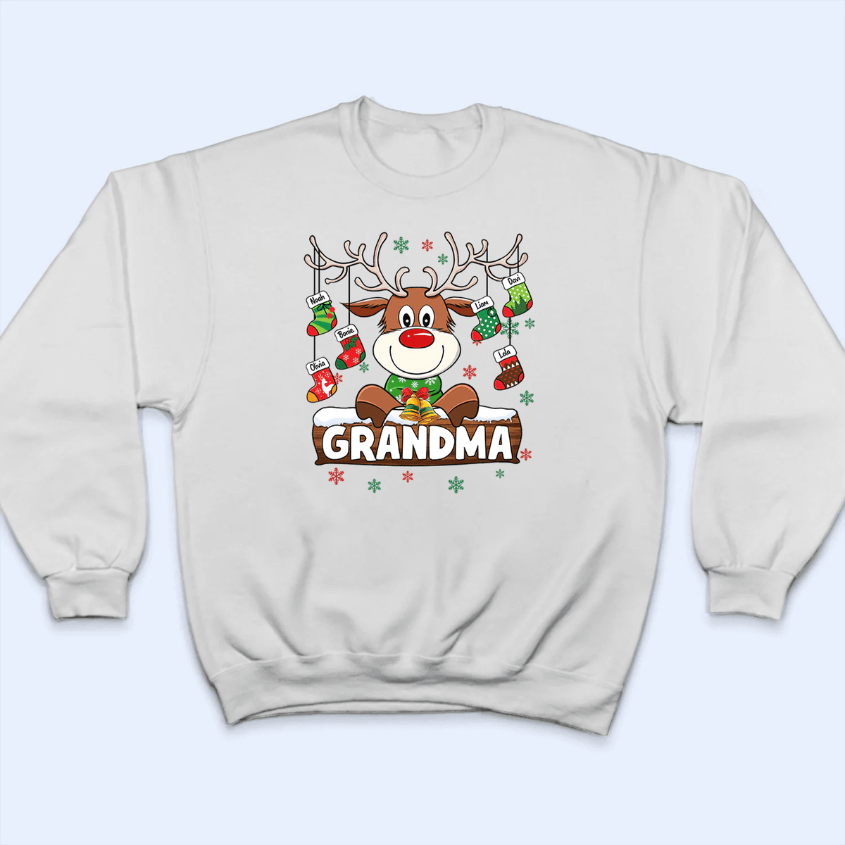 Grandma Reindeer With Christmas Socks - Personalized Custom T Shirt - Birthday, Loving, Funny Gift for Grandma/Nana/Mimi, Mom, Wife, Grandparent - Suzitee Store