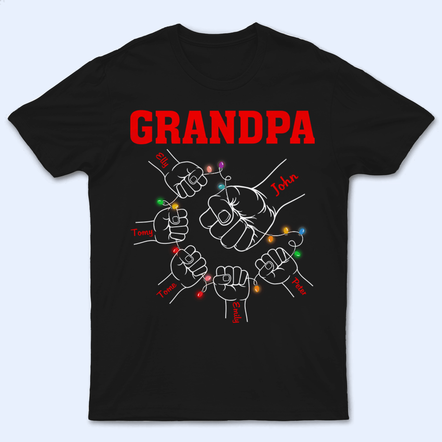 Grandpa Hands Christmas - Personalized Custom T Shirt - Birthday, Loving, Funny Gift for Grandfather/Dad/Father, Husband, Grandparent - Suzitee Store
