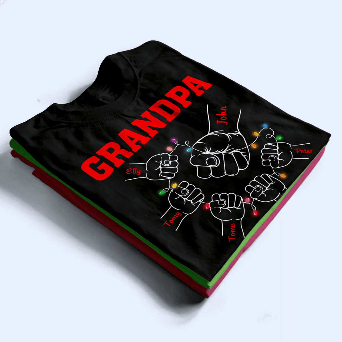 Grandpa Hands Christmas - Personalized Custom T Shirt - Birthday, Loving, Funny Gift for Grandfather/Dad/Father, Husband, Grandparent - Suzitee Store