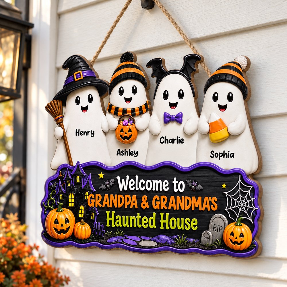 Close-up detail of 2D flat printed wood texture and cut edge on Halloween haunted house sign