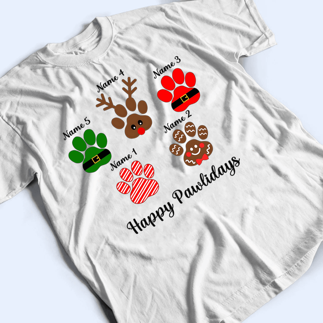 Personalized Happy Pawlidays t-shirt, alternate view 3