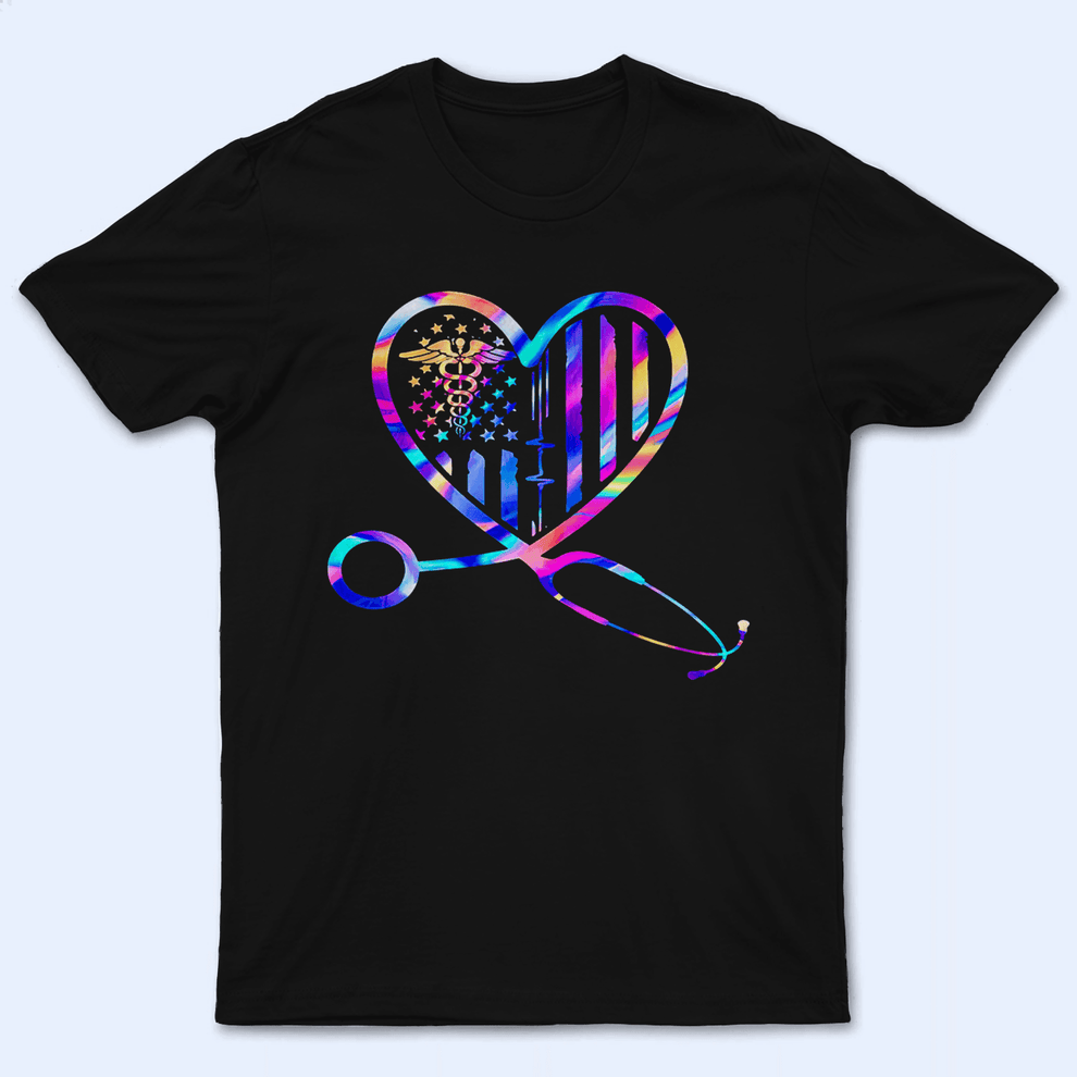 Personalized Holographic Stethoscope Heart Nurse t-shirt, main view