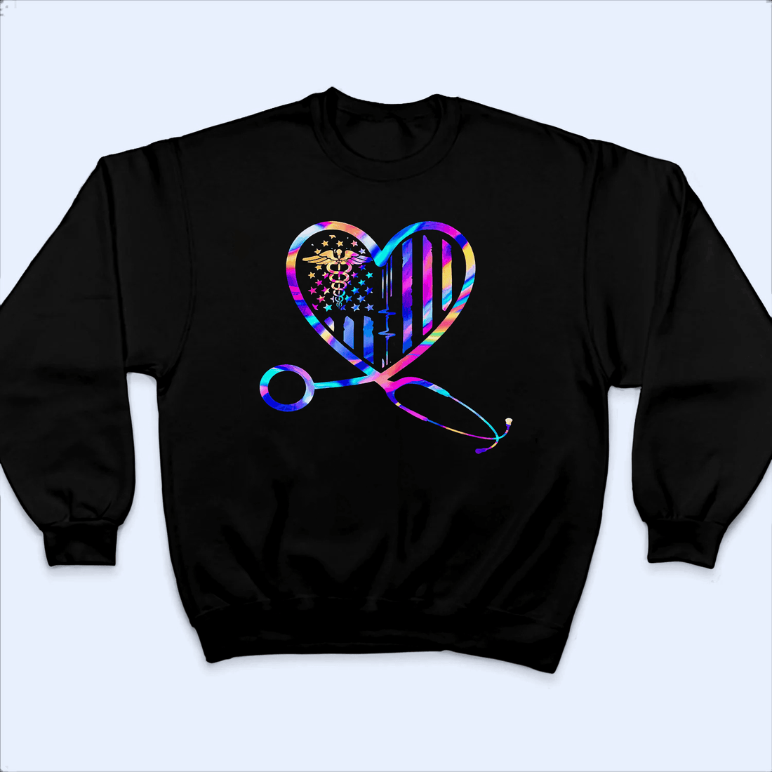 Personalized Holographic Stethoscope Heart Nurse t-shirt, alternate view 2