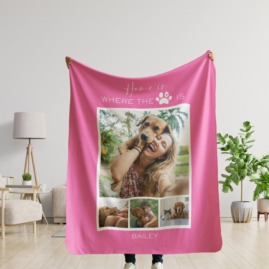 Custom Photo Home Is Where The Dog/Cat Is- Personalized Custom Blanket - Gift for Dog Lovers, Cat Lovers, Pet Lovers