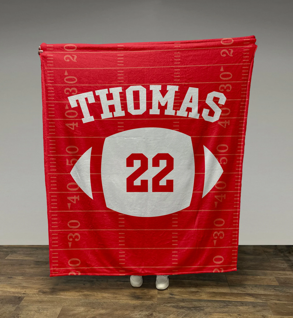 Custom Name & Number Football Team fleece blanket, product with name options
