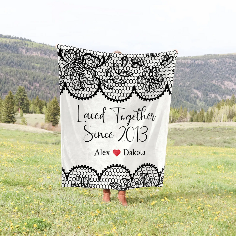 Laced Together Couple - Personalized Custom Blanket - Gift For Her/Him, Husband/Wife, Couples on Anniversary, Valentine's Day