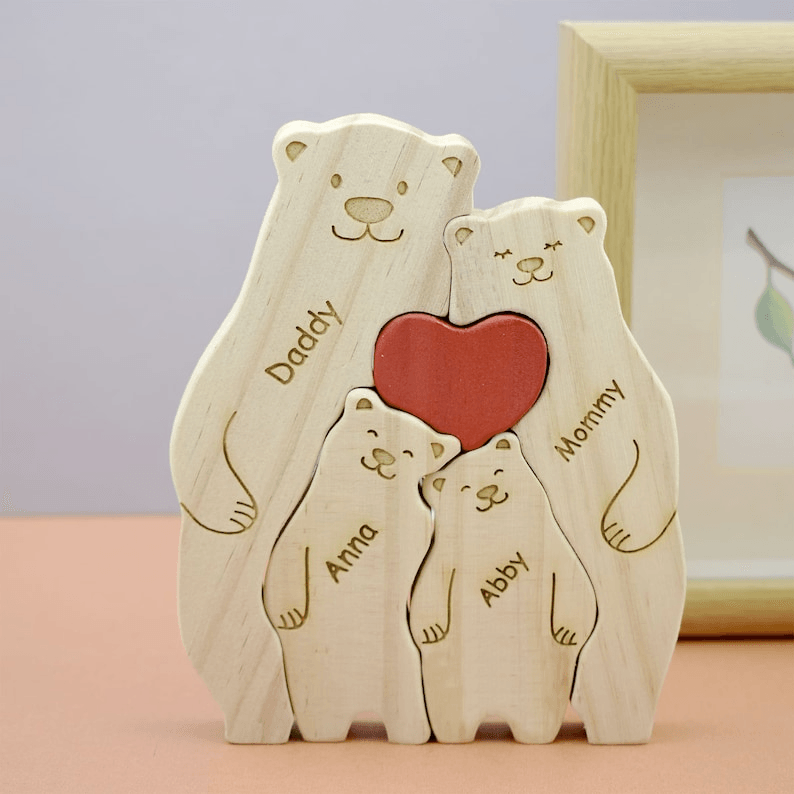 Family Wooden Hug Bears Puzzle personalized family puzzle 2, main view