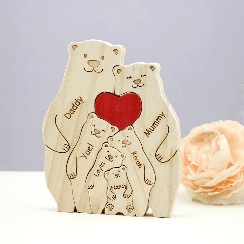 Family Wooden Hug Bears Puzzle personalized family puzzle 2, alternate view 2