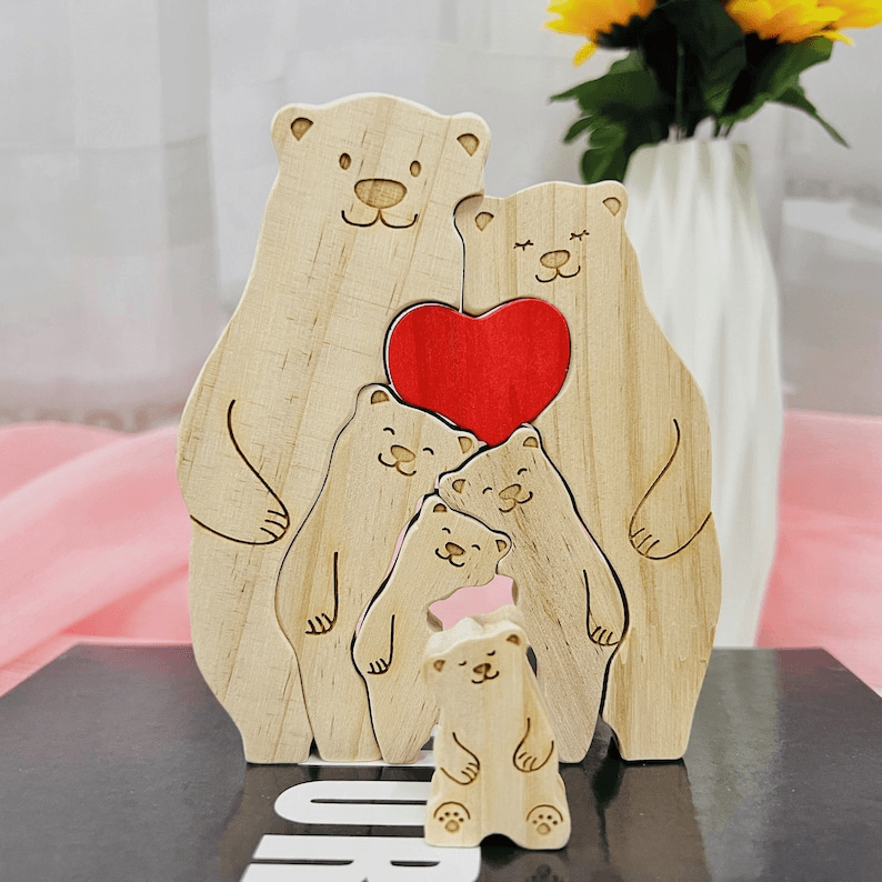 Family Wooden Hug Bears Puzzle personalized family puzzle 2, alternate view 4
