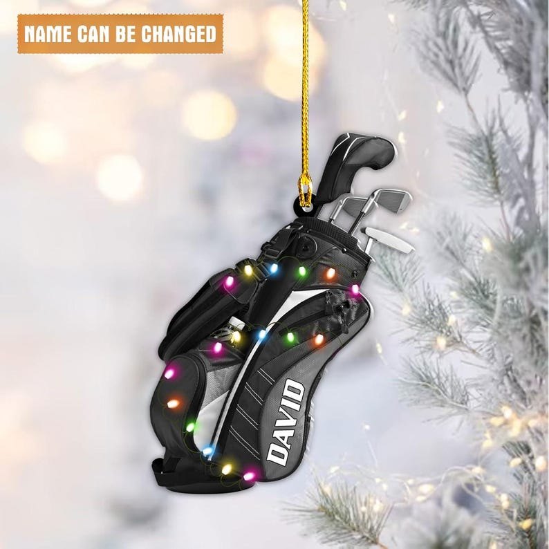 Golf Bag Christmas personalized custom shaped acrylic ornament, alternate view 3