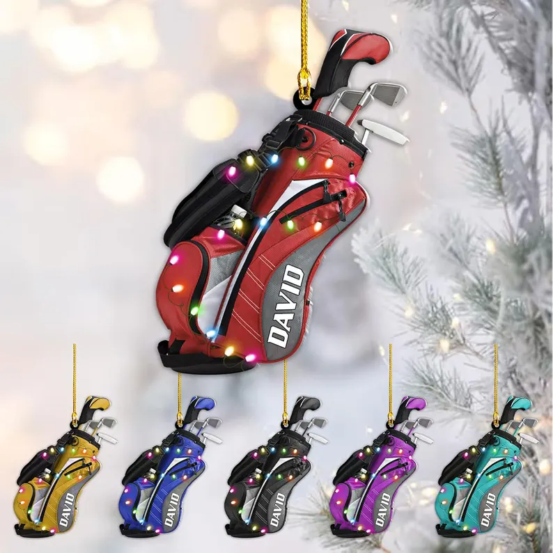 Golf Bag Christmas personalized custom shaped acrylic ornament, alternate view 2