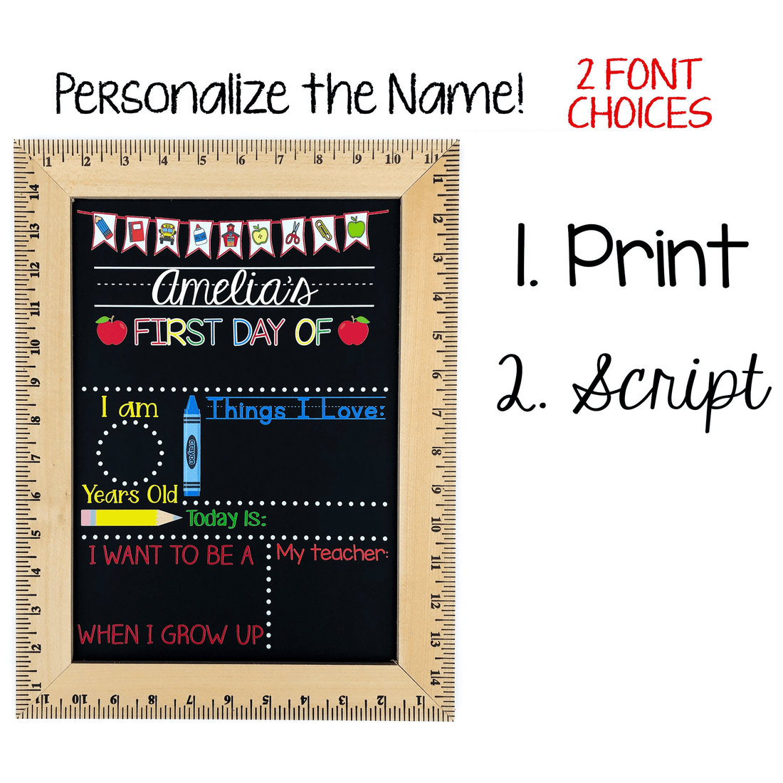 Custom First Day of School Sign, First Day of Kindergarten, 1st Day chalkboard, alternate view 7