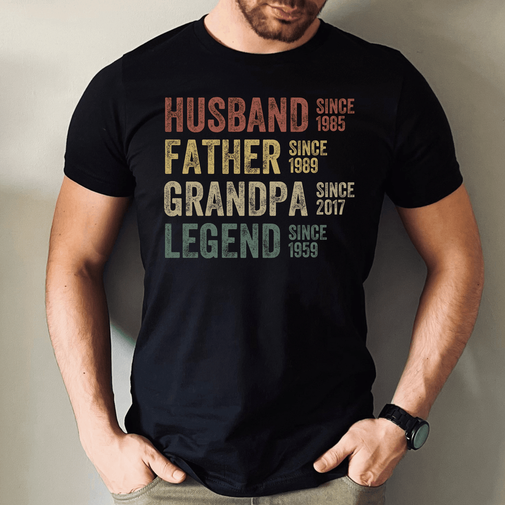 Personalized Husband, Father, Grandpa, Legend: The Journey of a Lifetime t-shirt, main view