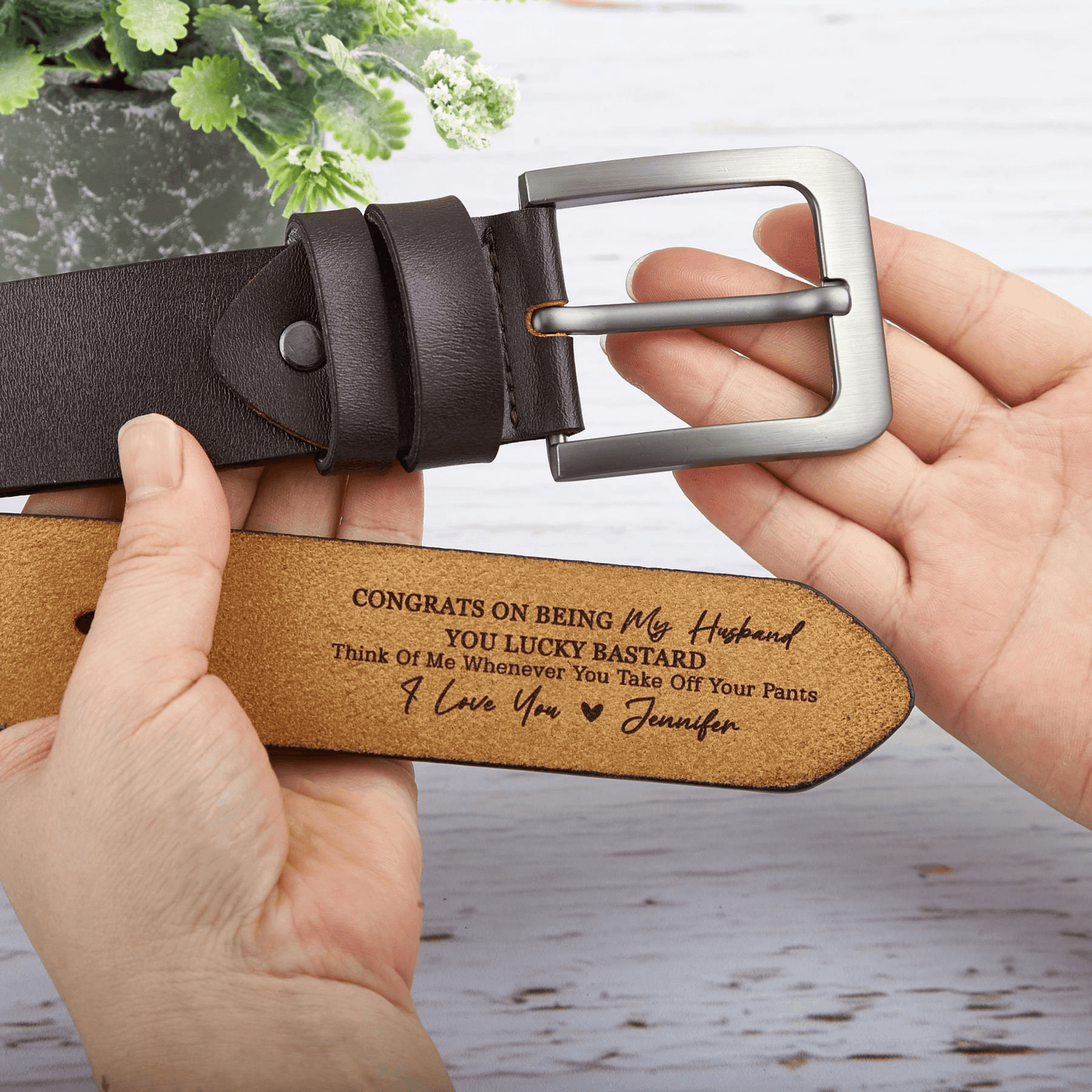 Custom Engraved Belt for Him - You Lucky - Personalized Gift for Husband, Boyfriend, Fiancé | Valentine, Anniversary, Father's Day |  Leather