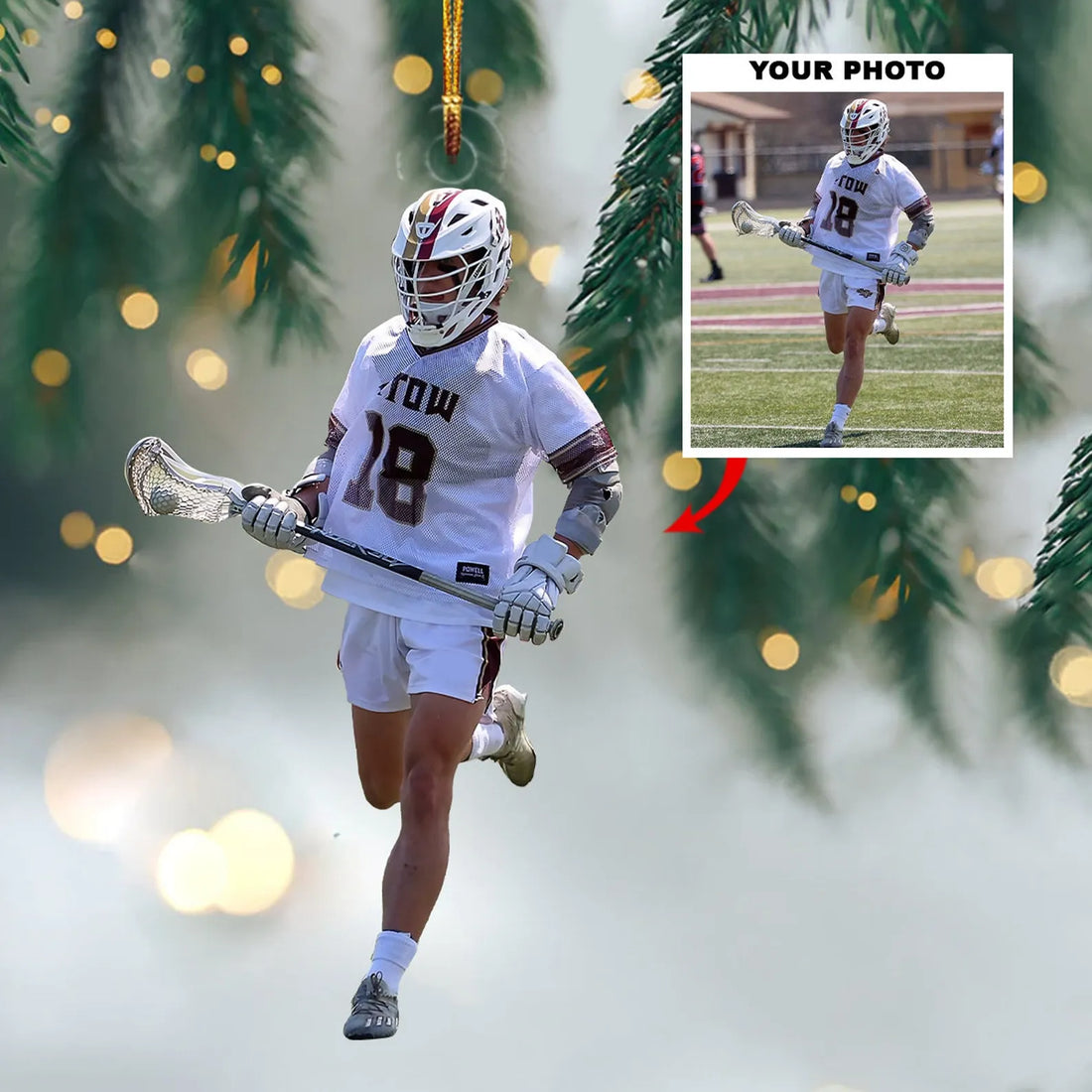 Custom Photo Lacrosse Players Christmas Ornament, Personalized Gift custom shaped acrylic ornament, alternate view 3