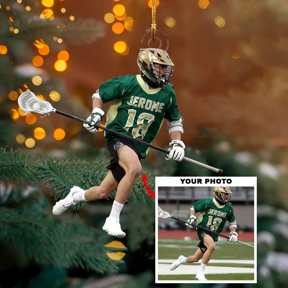 Custom Photo Lacrosse Players Christmas Ornament, Personalized Gift custom shaped acrylic ornament, main view