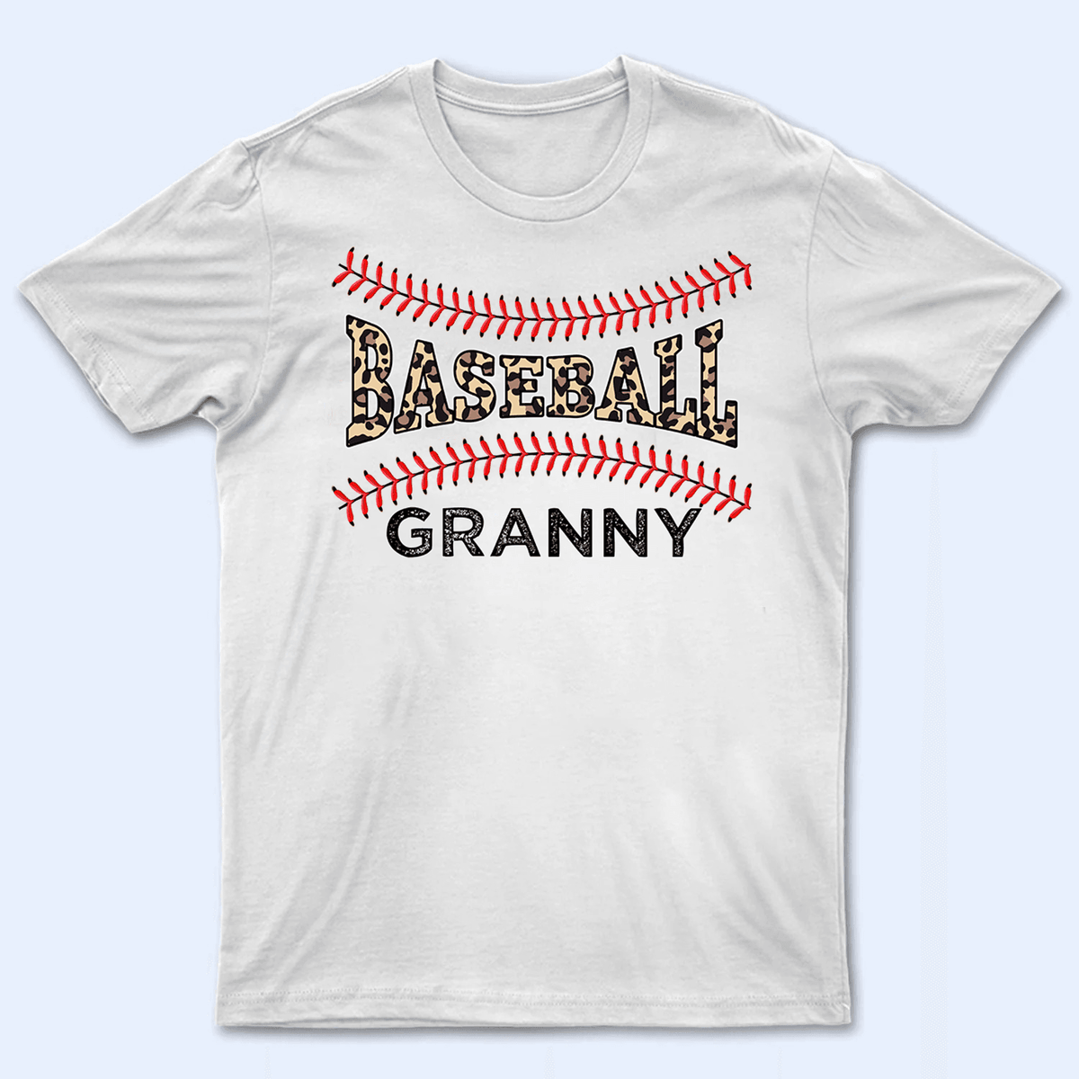 Leopard Print Baseball Stitches - Baseball/ Softball Personalized Leos Custom T Shirt - Birthday, Loving, Funny Gift for Grandma/Nana/Mimi, Mom, Wife, Grandparent - Suzitee Store