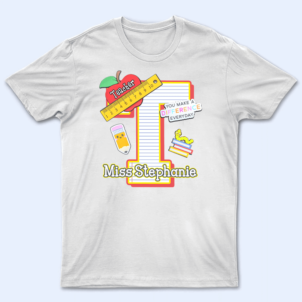 Personalized Letter Teacher Name t-shirt, main view