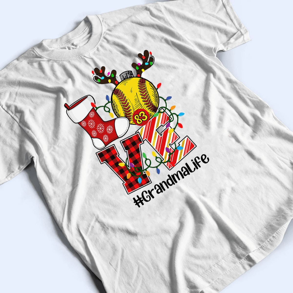 Love Grandma Life - Christmas Baseball Grandma - Personalized Custom T Shirt - Birthday, Loving, Funny Gift for Grandma/Nana/Mimi, Mom, Wife, Grandparent - Suzitee Store