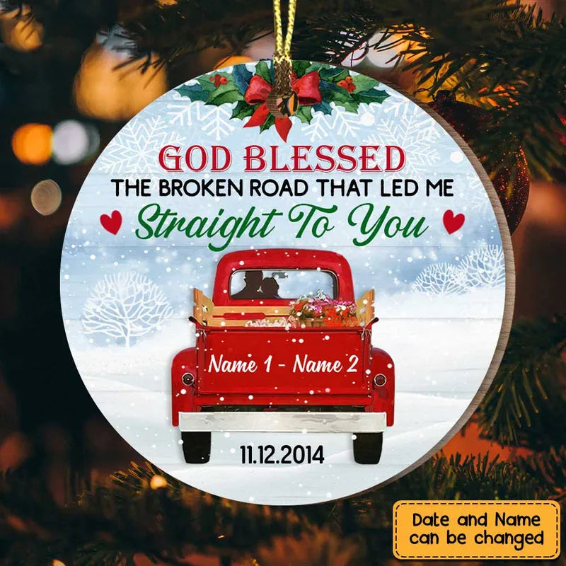 God Blessed The Broken Road That Let Me Straight To You Personalized custom shaped wood ornament, alternate view 5