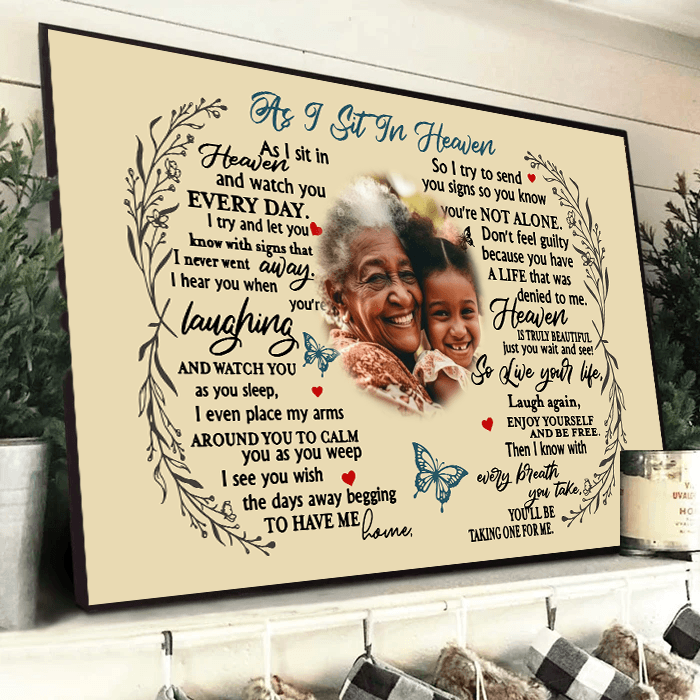 Personalized Custom Photo As I Sit In Heaven canvas print, room placement ideas for bedroom, desk, kitchen and living room