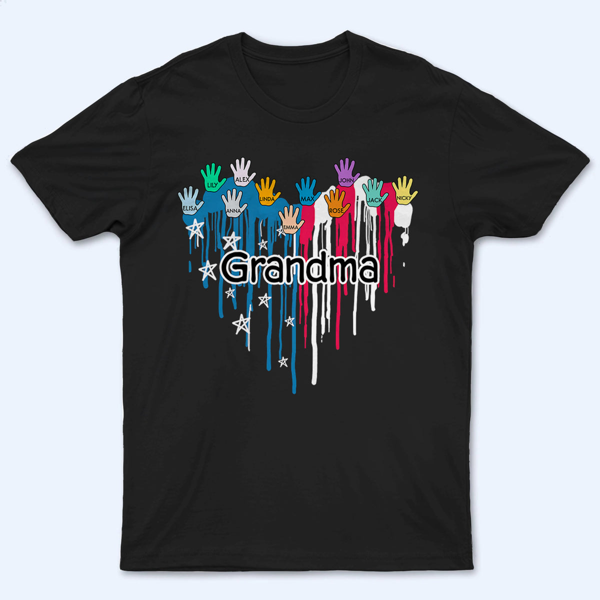 Grandpa/Grandma Heart Hand Print - Personalized Custom T Shirt - Gift for Mom, Dad, Grandma, Grandpa