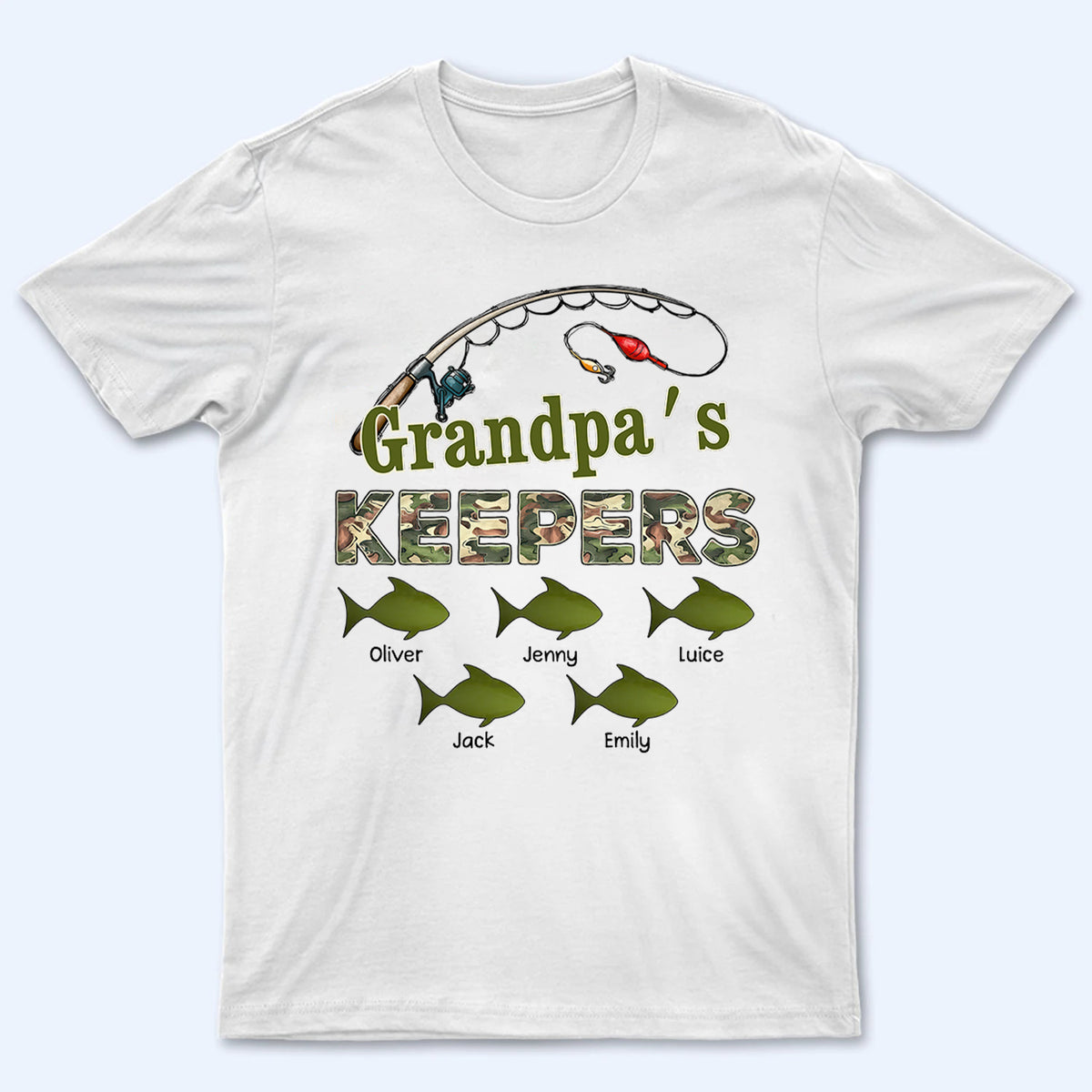 Grandpa‘s Keepers Pattern Fishing - Personalized Custom T Shirt - Gift for Dad, Papa, Grandpa, Daddy, Dada