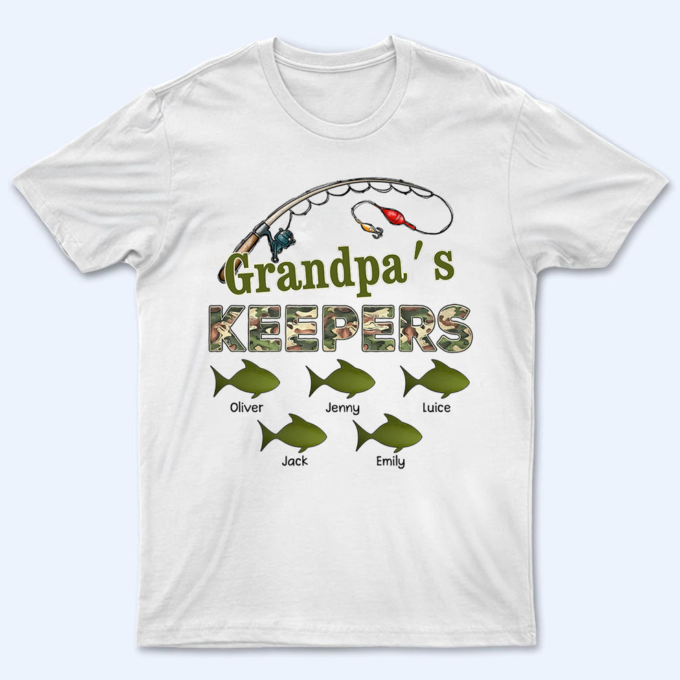 Personalized Grandpa‘s Keepers Pattern Fishing t-shirt, main view