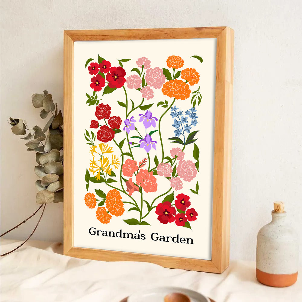 Custom Family Birth Flower Bouquet Artwork Minimalist - Personalized Poster/Canvas - Mother's Day Gift For Mom, Grandma