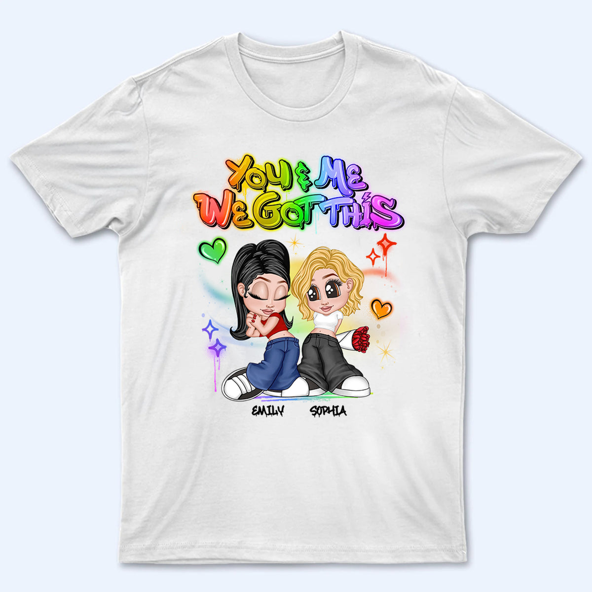 LGBT Y2K Couple Personalized Custom T Shirt -  Gift For Her/Him, Husband/Wife, Couples on Anniversary, Pride Month