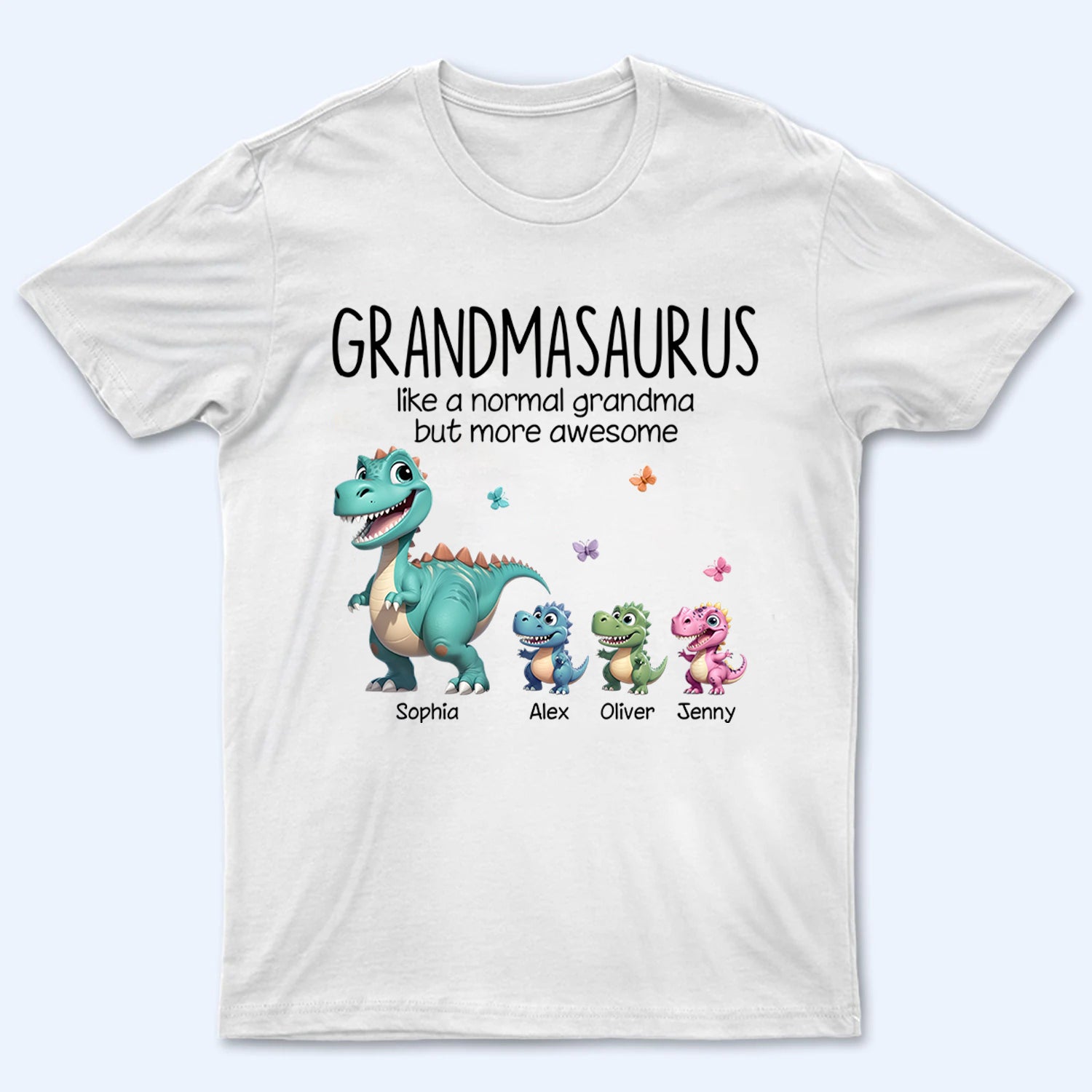 Grandmasaurus And Kids 3D Effect Dinosaurs - Personalized Custom T Shirt - Gift for Grandma, Nana, Grammy