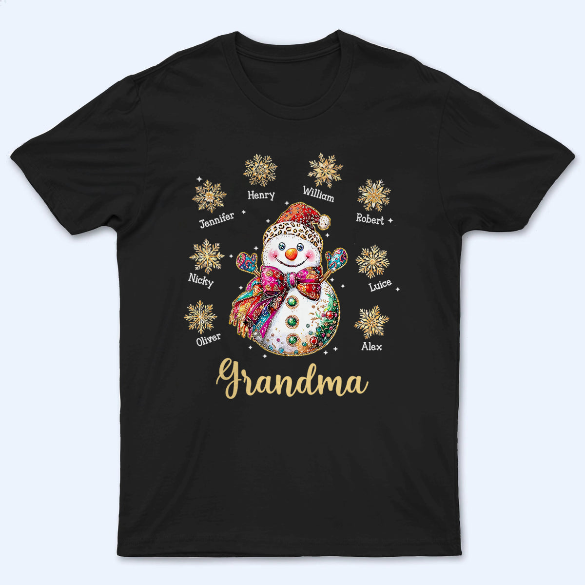 Grandma Christmas Snowman - Personalized Custom T Shirt - Christmas Gift for Grandma/Grandparent