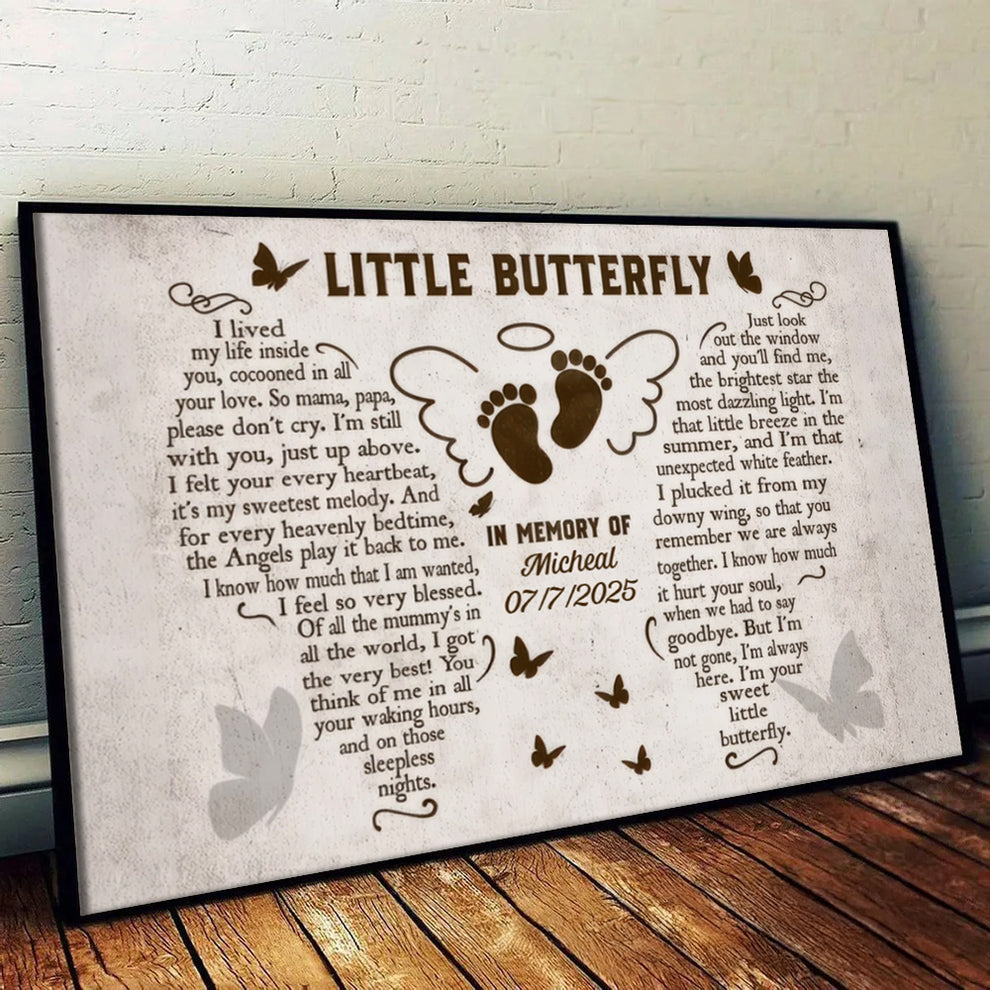 Personalized Custom Miscarriage Memorial Gift canvas print, leaning against a wall on a wooden floor