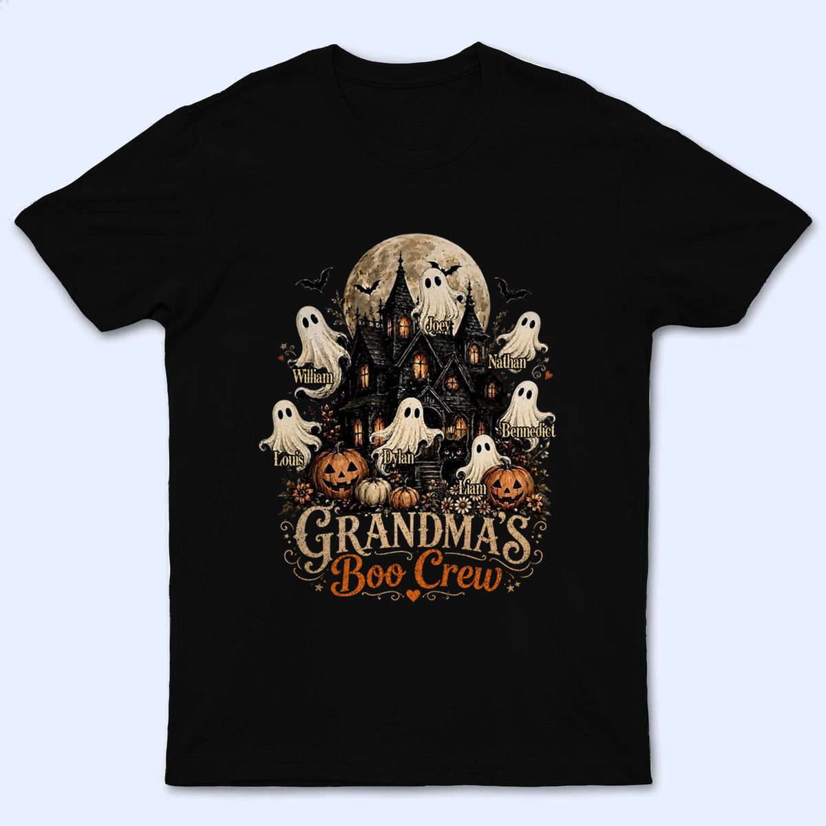 Grandma's Boo Crew Halloween Haunted House - Personalized Custom T Shirt - Halloween Gift for Grandma/Nana/Mimi, Mom, Wife