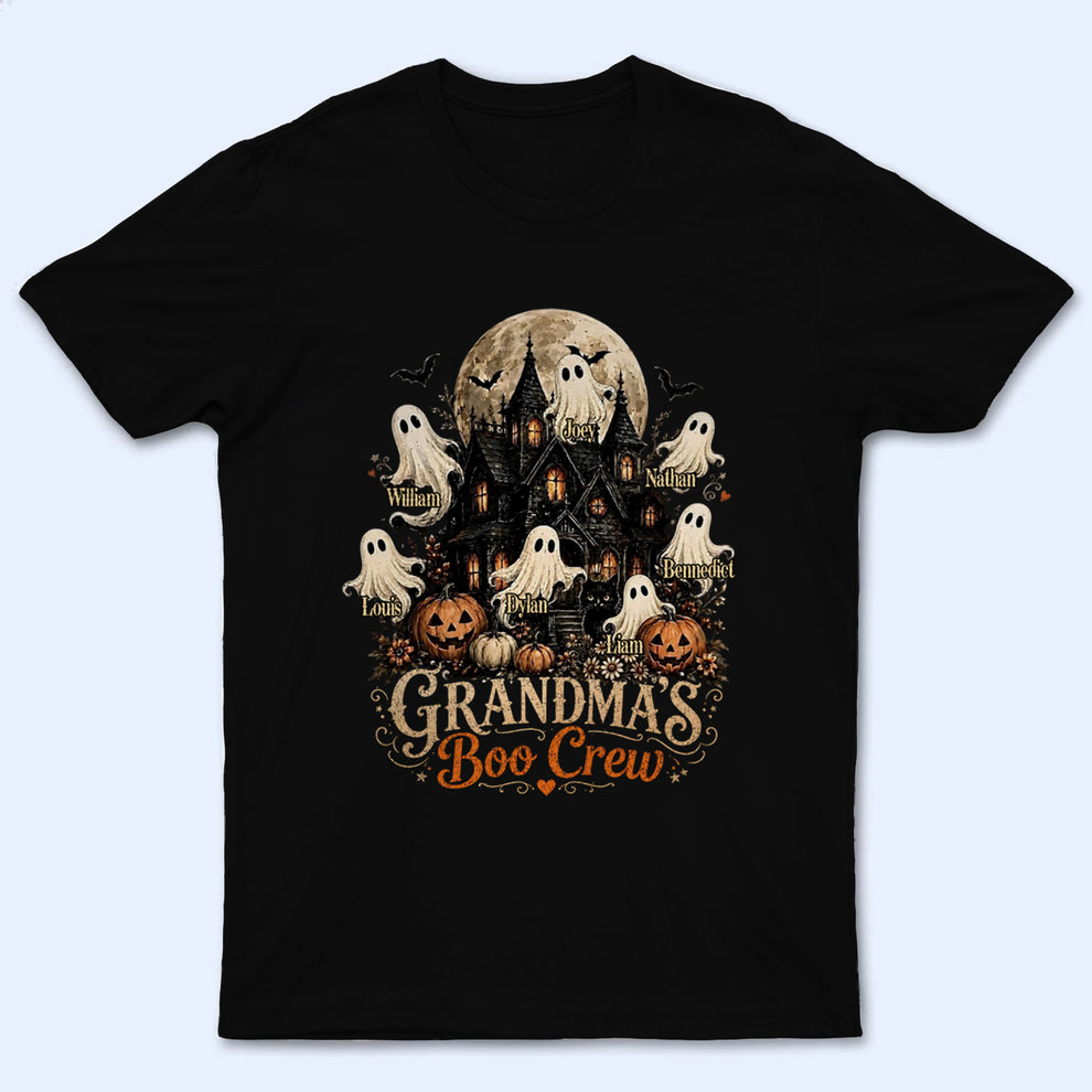 Grandma's Boo Crew Halloween Haunted House - Personalized Custom T Shirt - Halloween Gift for Grandma/Nana/Mimi, Mom, Wife