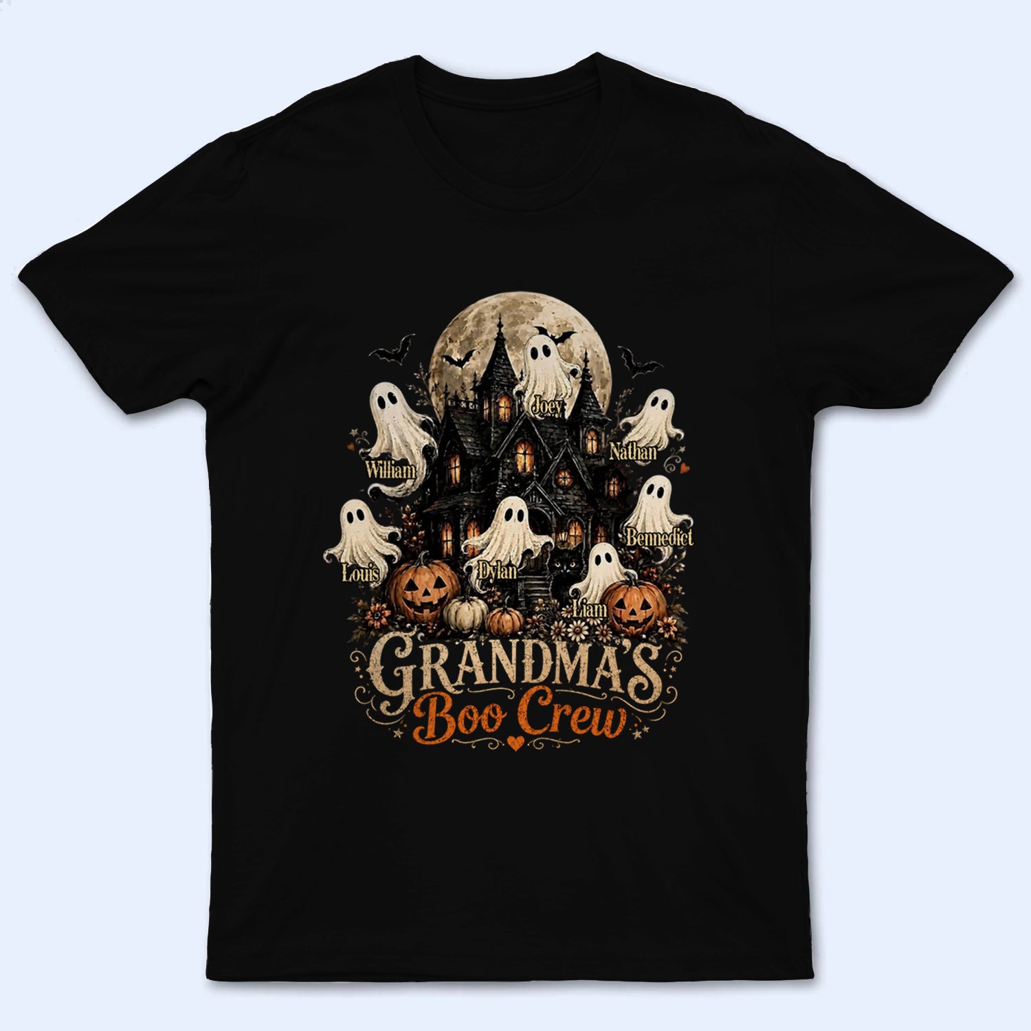 Grandma's Boo Crew Halloween Haunted House - Personalized Custom T Shirt - Halloween Gift for Grandma/Nana/Mimi, Mom, Wife