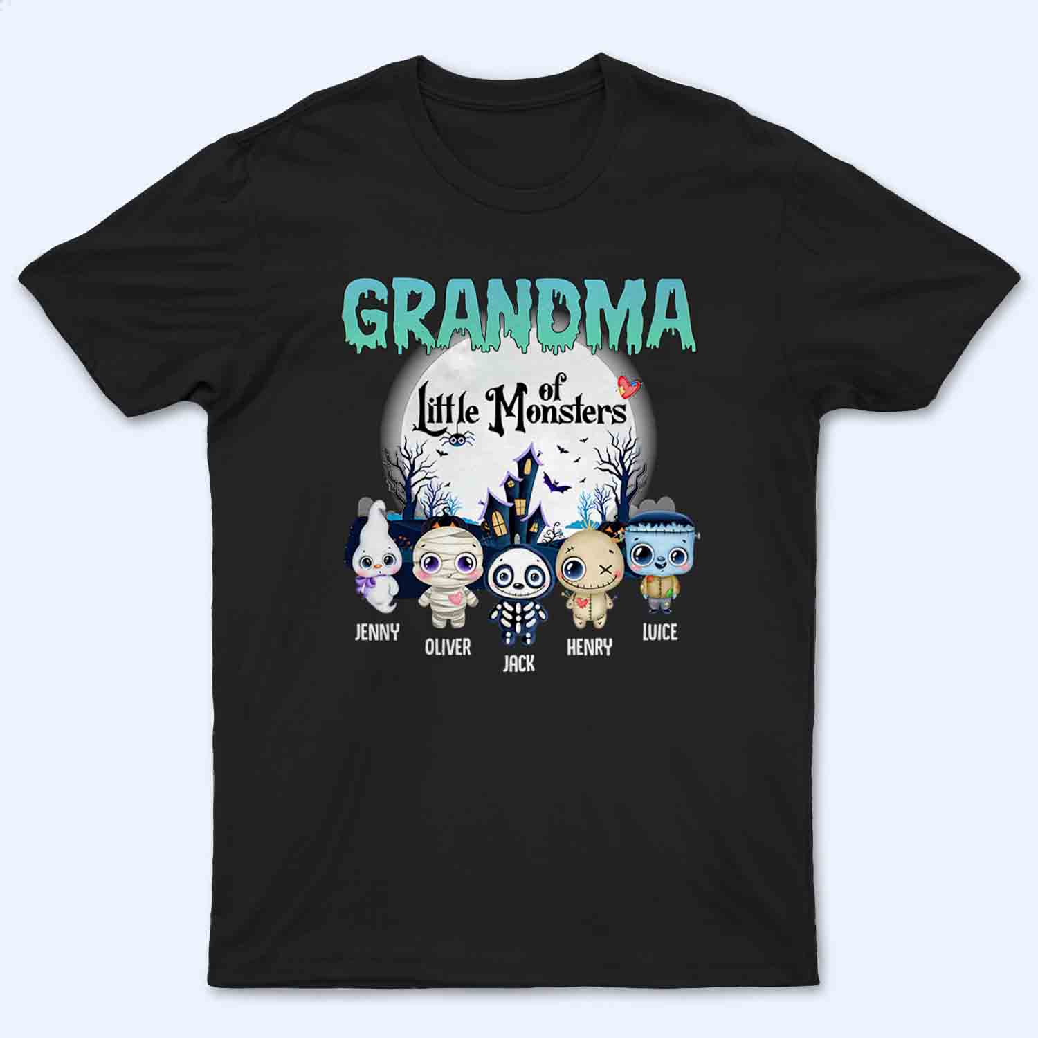 Grandma Of These Little Monsters - Personalized Custom T Shirt - Halloween Gift for Grandma/Nana/Mimi, Mom, Wife, Grandparent