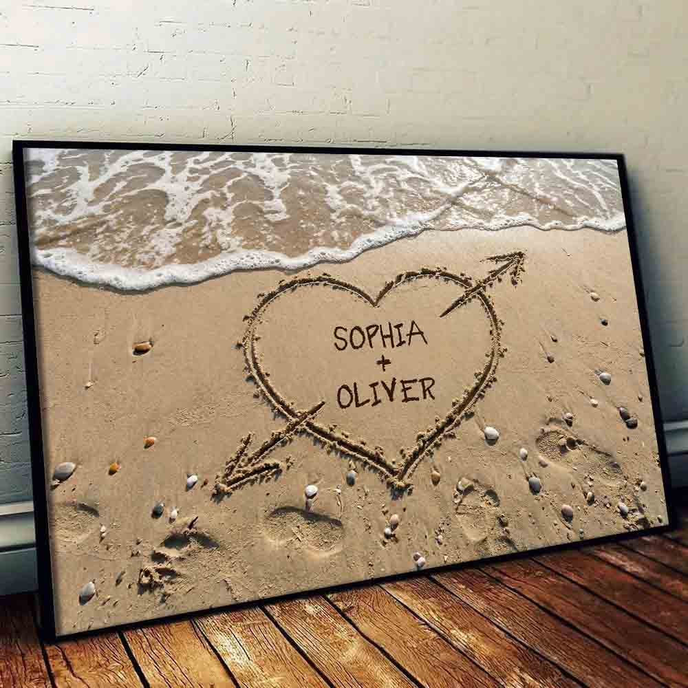 Couple Names Heart in Sand - Personalized Poster/Canvas Prints - Gift For Her/Him, Husband/Wife, Couples on Anniversary, Valentine's Day