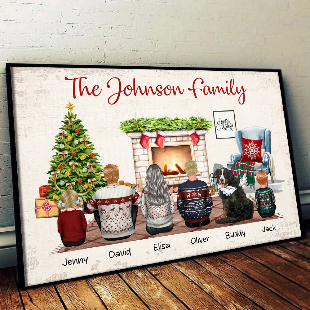 Christmas Family Back View Sitting Together - Personalized Poster/Canvas - Gift For Family Members, Mom and Dad