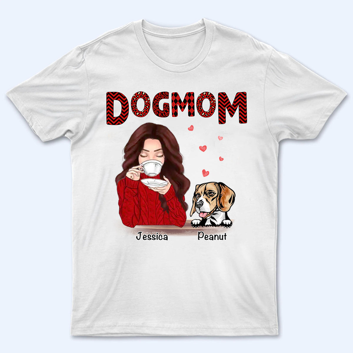 Dog Mom Red Patterned - Personalized Custom T Shirt - Gift for Women, Dog Mom, Dog Lovers