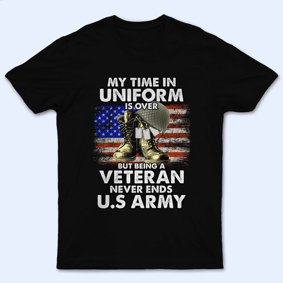 Personalized Being A Veteran Never Ends t-shirt, main view