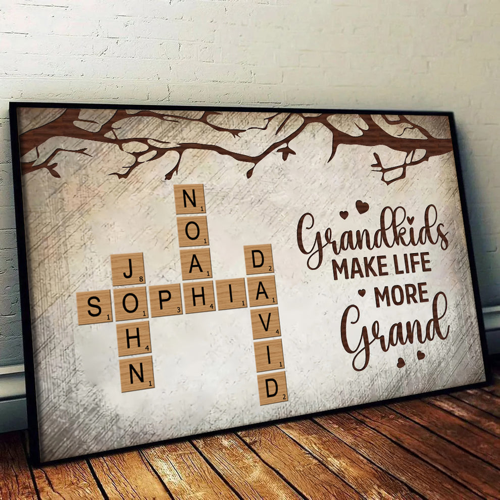 Grandkids Make Life More Grand Family Crossword - Personalized Poster/Canvas Prints - Gift for Grandma, Nana, Grandparent