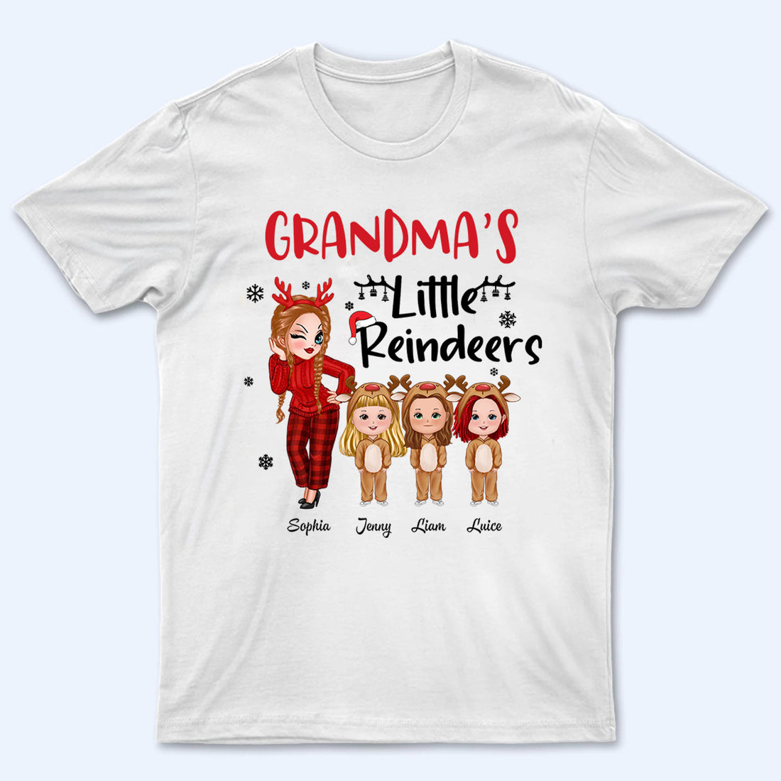 Pretty Grandma's Little Reindeer - Personalized Custom T Shirt - Christmas Gift for Grandma/Grandparent