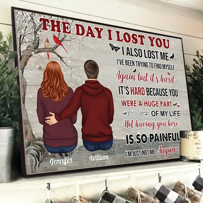 Personalized The Day I Lost You canvas print, framed in a bright living room