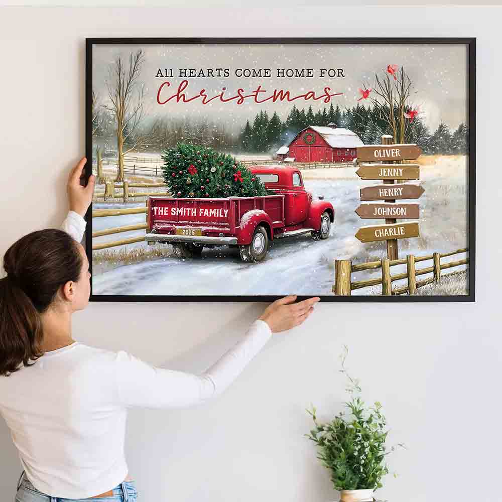 All Hearts Come Home For Christmas - Personalized Poster/Canvas - Gift For Family Members, Mom and Dad