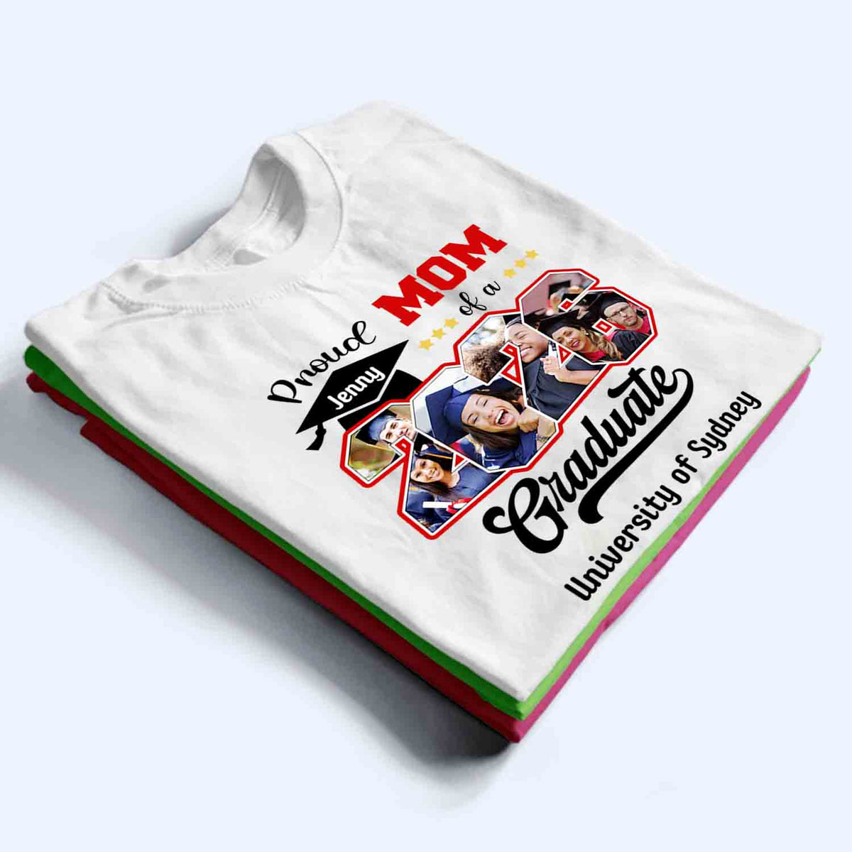 Custom Photo Proud Family Of A Class Of 2025 Graduate Senior - Personalized Custom Graduation T Shirt - Loving Gift for Grandma, Grandpa, Mom, Dad, Brother, Sister, Aunt, Uncle